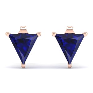 Boucles d'oreilles clous REYES exclusives en or 14 carats avec diamant certifié IGI, fermoir à vis, forme triangulaire, saphir bleu 1,9 carat, bijoux - Product Image 2