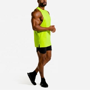 Men's <b>Neon</b> <b>Green</b> Sleeveless Tank <b>Top</b> O-Neck Quick Dry Knitted Solid Color Casual Gym Wear - Product Image 3