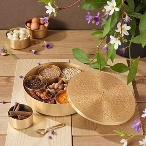 Most Selling Brass Masala <b>Box</b> for Spice Storage Kitchen Organization Home Decor Available At Affordable Price - Product Image 1