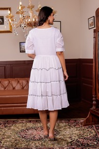 Premium Pure Mul Cotton Embroidered <b>Tiered</b> Dress With Full Cotton Lining Summer Casual Ethnic Wear Collection - Product Image 3