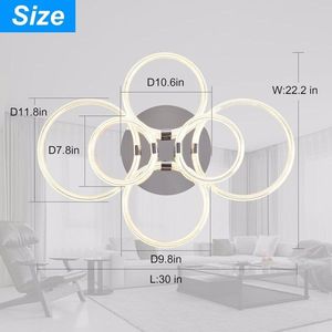 Modern LED Flush Mount Ceiling Light 6Rings Acrylic Fixture Dimmable with Remote Control for Bedroom Living Room & Kitchen - Product Image 2