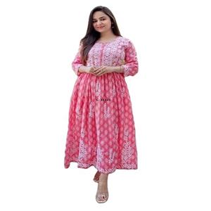 ผ้าคอตตอนปักลายลำลองอัจฉริยะสำหรับผู้หญิงดีไซน์ยาวผ้าคอตตอนพิมพ์ลาย kurti จากผู้ผลิตอินเดียส่งออกจากผ้าไหมและเรยอน - Product Image 1