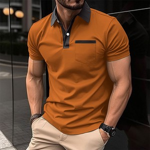 Men's Polo <b>Shirt</b> Summer Solid Color Turn-Down <b>Collar</b> Color Pocket Short Elastic Sleeve Business Top - Product Image 3
