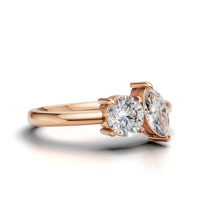 IGI Certified Lab Grown Diamond Toi Et Moi <b>Ring</b> 18K Yellow / White & Rose Gold Round & Marquise Shape Engagement <b>Ring</b> for Women - Product Image 3