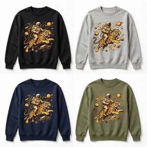 Sweat-shirt à col rond en molleton de coton épais, imprimé graphique vintage Tigre Spatial personnalisé, style streetwear, pull unisexe en molleton - Product Image 6