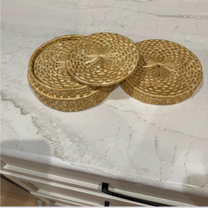 <b>Square</b> cane weave pattern brown silicone drink coaster <b>set</b> protecting coffee tables, available at wholesale prices. - Product Image 3