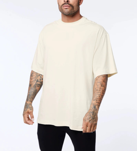 เสื้อยืดคอกลมแขนสั้นสีพื้นทรงโอเวอร์ไซส์สำหรับผู้ชาย ผ้าเจอร์ซีย์ถักเนื้อนุ่ม 100% ผ้าฝ้าย ดีไซน์เรียบง่าย - Product Image 3