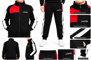 Ensemble de vêtements de sport pour enfants Livster, noir, rouge, blanc, uniforme scolaire, veste à fermeture éclair intégrale, pantalon de jogging, polyester de qualité supérieure, vêtements de sport actifs - Product Image 4