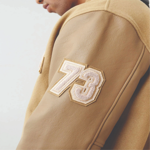 <b>Men's</b> Tan Varsity <b>Jacket</b> With Embroidered Letter R Casual Regular Fit OEM Service Cotton <b>Canvas</b> Button Closure Varsity <b>Jacket</b> - Product Image 5