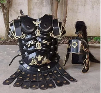Ensemble d'armure romaine traditionnelle en métal nickelé noir, comprenant casque, protège-jambes, protège-bras et plaque plate polie, pour déguisement et exposition d'Halloween