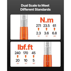 Jeu de clés dynamométriques à cliquet bidirectionnel 3 pièces, embouts 1/4, 3/8, 1/2 pouce, 10-170-20-240 lb-pi pour outils d'atelier - Product Image 4