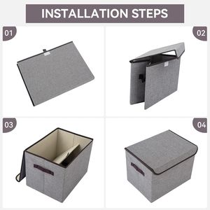 Set di 3 Contenitori Pieghevoli in Tessuto da 42 Quarti (17 Pollici) per Organizzazione Armadio, Impilabili con Coperchi, Cesti e Contenitori Pieghevoli in Lino - Product Image 3