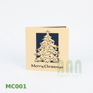Custom Laser Cut 3D Paper Christmas Tree Greeting <b>Cards</b> 'Thank You' Christmas Day Letterpress Matte ANN HANDICRAFT MC001 - Product Image 2