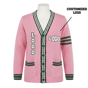 <b>Custom</b> Pink Green Sorority Cardigan Women V Neck Button Knitted Sweater Quick Dry Wool/Acrylic Embroidery Long Sleeve Greek - Product Image 3