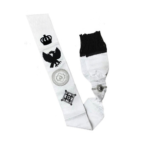 Écharpe de commandant traditionnelle RCC blanche avec emblèmes d'aigle et franges à pompons noirs, broderie personnalisée, insignes blancs - Product Image 1