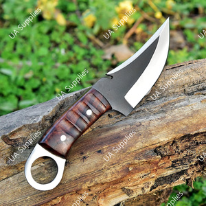 Couteau de chasse, de camping et de survie haut de gamme en acier inoxydable 12C27, manche en bois de rose, trou pour le pouce, prise ferme, étui en cuir, OEM - Product Image 4