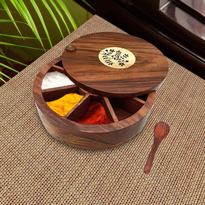 Round Wooden Eco-Friendly Customizable Spice <b>Box</b> for Home Kitchen <b>Herb</b> & Spice Rack Tool with High Quality From India - Product Image 1