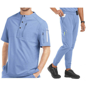 Unisex Blue <b>Scrub</b> <b>Tops</b> with Stethoscope Pocket Hospital Use Cotton/Polyester Woven <b>Scrub</b> Sets for Medical Staff - Product Image 1