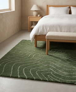 Modern Abstract Green Area Rug Rectangle Hand Knotted High Wool Acrylic <b>Cushioned</b> Jute Backing Pet Eco Friendly Living Room Use - Product Image 5