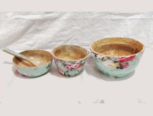 Ensemble de 3 bols à salade imprimés en bois, vaisselle de cuisine, qualité alimentaire, différentes tailles, motif floral - Product Image 6