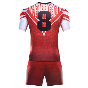 Men's Red White Sublimated Rugby Jersey Set Short Sleeve V-Neck Moisture Wicking Regular Fit All Seasons Team Numbers Printed - Product Image 3