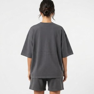 Custom Women's 2-Piece Cotton Short <b>Set</b> for Summer <b>Twin</b> <b>Set</b> with Solid Pattern Short Pants and Top Casual Knitting Fabric - Product Image 2