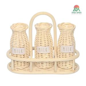 Rattan Milk Bottle <b>Set</b> Natural Color Woven Basket Rustic Design Eco-Friendly Kids Storage Organizer - Product Image 1