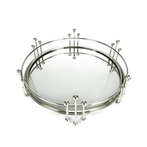 Round <b>Mirrored</b> Storage Tray With Polished Metal Frame Modern Design For <b>Tabletop</b> Use - Product Image 3
