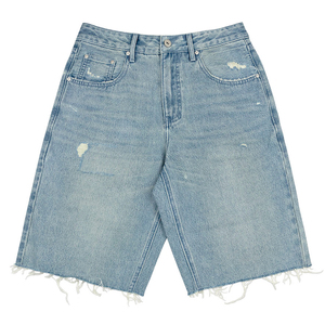 Shorts en jean pour homme, coupe bootcut, taille mi-haute, extensible, déchiré, coupe slim, noir, tissé, style mode, pour l'hiver - Product Image 1
