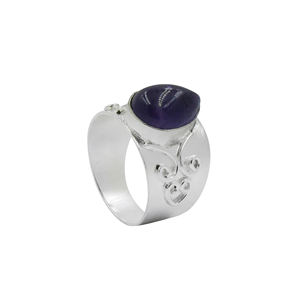 Handmade Purple Amethyst <b>Statement</b> <b>Ring</b> Natural Gemstone Brass Silver Plated Matte Finish Boho September Birthstone - Product Image 2
