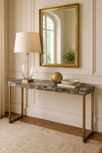<b>Marble</b> Solid Surface Water Resistant Modern <b>Console</b> <b>Table</b> with Polished Finish and Square Edge for Interior Use - Product Image 3