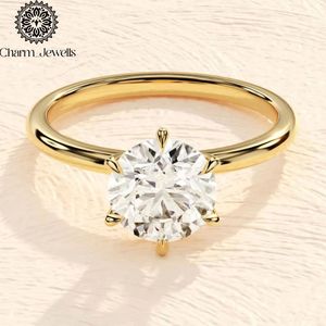 แหวนหมั้นผู้หญิง Charm_Jewells เงินแท้ชุบทอง 14K ประดับเพชรโมอิสซาไนต์ทรงคุชชั่น ดีไซน์คลาสสิกแบบหนามเตย รับรองโดย IGI น้ำหนัก 3 กรัม - Product Image 1