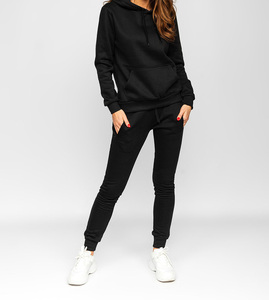 Sudadera con Capucha Negra para Mujer, Manga Larga, Color Sólido, Cierre con Cordón, Corte Regular, Otoño, 100% Algodón, Peso Medio - Product Image 6