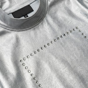 เสื้อยืดเจอร์ซีย์ผ้าฝ้ายแท้ 100% ประดับคริสตัลแบบกำหนดเอง สำหรับผู้ชาย หรูหรา สีเงินเมทัลลิก ลายดาว  ทรงโอเวอร์ไซส์ สไตล์สตรีทแวร์ - Product Image 2