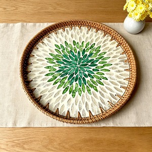 Bandeja Decorativa Redonda de Ratán Natural con Madreperla, Cesta Decorativa Hecha a Mano para el Hogar, Hotel, Cafetería, Plato para Servir - Product Image 1