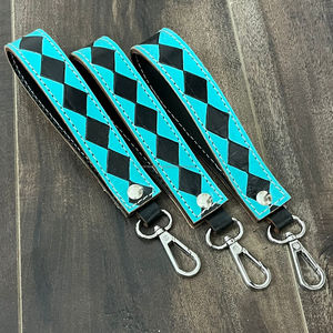 Porte-clés Western Bracelet en cuir à carreaux véritable Dragonne de Bohème Porte-clés de voiture Bracelet en cuir de vachette gravé - Product Image 4