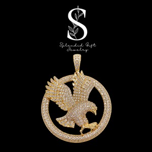 Pendentif Aigle de Luxe Sertie de Moissanite pour Hommes, Plaqué Or, Style Hip Hop, Breloque Collier Oiseau en Vol, Bijou Tendance pour Rappeur, Cadeau - Product Image 2