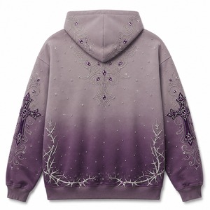 Sudadera con Capucha Extra Grande Unisex con Cruz Gótica de Pedrería, 100% Algodón Ecológico, Ropa Urbana de Invierno - Product Image 2