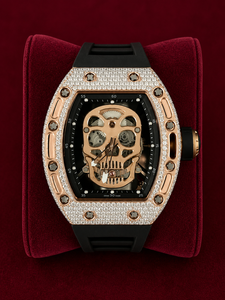 Reloj de Lujo con Esfera de Moissanita para Hombre, Totalmente Cubierto de Diamantes, Oro Rosa, Mecánico Automático, Correa de Goma Negra, Caja Tonneau - Product Image 1