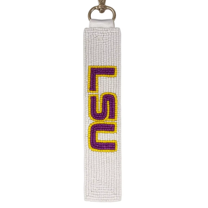 Lightweight College Team Lsu Beaded Fabric Adjustable Keychain <b>Wristlet</b> Handmade Stylish Sports Accessories Promotional Giveaway - Product Image 1