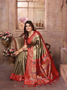 Sari en soie mélangée Banarasi pour femme, tissé Zari, tenue indienne traditionnelle, avec pièce de chemisier, séchage rapide, protection solaire, pour mariage et fête - Product Image 2