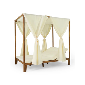 Lit de repos d'extérieur en bois de teck avec rideaux, mobilier de jardin, de patio et de resort - Product Image 3