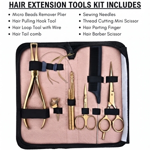 Salon Hair Extension Tools Kit Micro Bead Removal Plier Microlink Hook Tool Weft <b>Sew</b> In Needle Tail Comb Sectioning Clips - Product Image 2