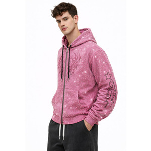 Sudaderas con Cierre Relaxed Fit de Alta Calidad con Pedrería para Hombre, Forro Polar Grueso, Estilo Urbano, Logotipo Personalizado, Venta al por Mayor, Bajo MOQ - Product Image 4