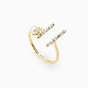 Anillo de compromiso moderno con perla y diamante cultivado en laboratorio, abierto, para mujer, en oro de 10K, 14K, 18K, plata 925, 935, joyería de lujo. - Product Image 2