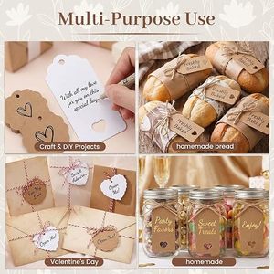Étiquettes en papier découpées sur mesure en forme de cœur, finition mate marron et blanc, pour l'étiquetage des vêtements avec ficelle, emballage écologique - Product Image 6