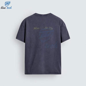 Camiseta de algodón extragrande para hombre, manga corta, cuello redondo, estampado frontal, estilo casual urbano, talla grande, jersey de punto azul oscuro - Product Image 2