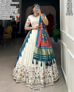 Rani Noor Lehenga Choli traditionnel en coton Khadi Bhandhani avec dupatta, protection solaire, séchage rapide, longueur au sol, pour femme, mariage et fête - Product Image 4