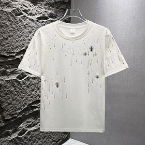 Nouveaux t-shirts d'été pour hommes, manches courtes, en coton, avec strass, pour adultes, vente en ligne - Product Image 1