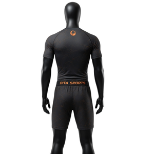 Black <b>Orange</b> Men Compression <b>T</b> <b>Shirt</b> and Shorts Set Breathable Quick Dry Gym Training Fitness Running Athletic Workout Sports - Product Image 2